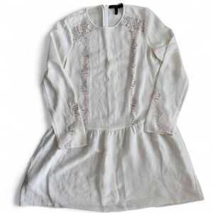 BCBGMaxAzria Ivory Lace-Trim Long Sleeve Dress